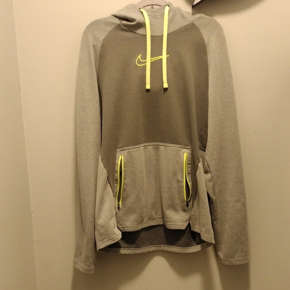 Nike Men's Gray Hoodie with Yellow Accents